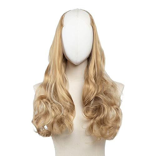 SARLA Extensiones de cabello sintético con clip, largo, ondulado, rizado, grueso, de cabeza completa, para mujer, rubio miel y rubio decolorado, 24