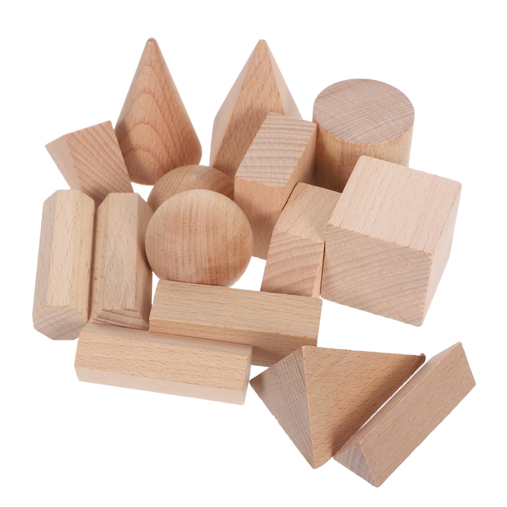 OFFIGAM 15Pcs Natural Beechwood Geometric Blocks for Montessori Math Learning Classroom Manipulatives Encourages Imaginative Play Spatial Reasoning