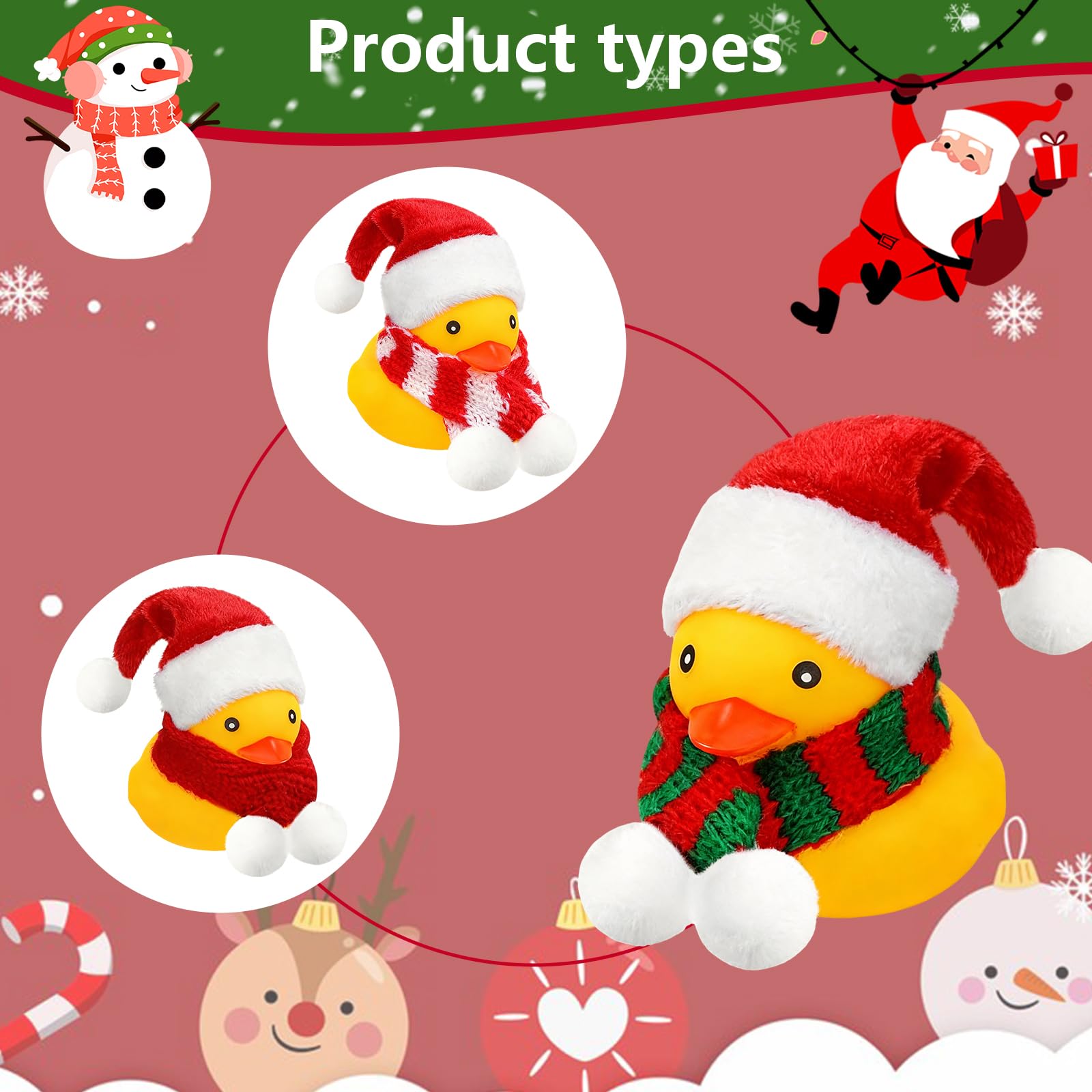 BORFUE 12pcs Christmas Mini Duckies Mini Santa Duckies with Hats Scarves Cute Bath Toys for Christmas Party Stocking Stuffers Baby Shower - Image 2