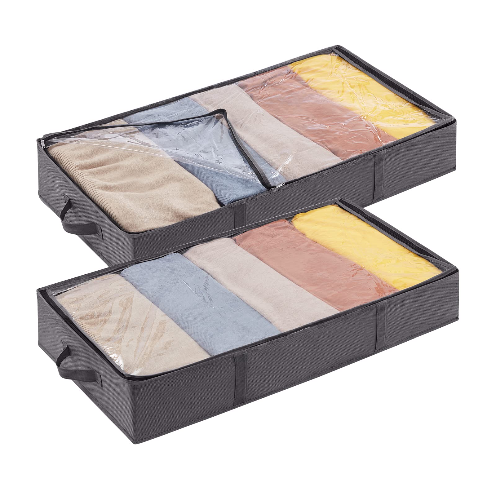 Lifewit 2 Pack UnderBed Storage Bags with Lid, Clothes Storage Boxes Foldable Under bed Storage Organizer with Reinforced Handle Thick Fabric Clear Window for Clothes Blankets Shoes, 65L, GreyLifewit 2 Pack UnderBed Storage Bags with Lid, Clo…