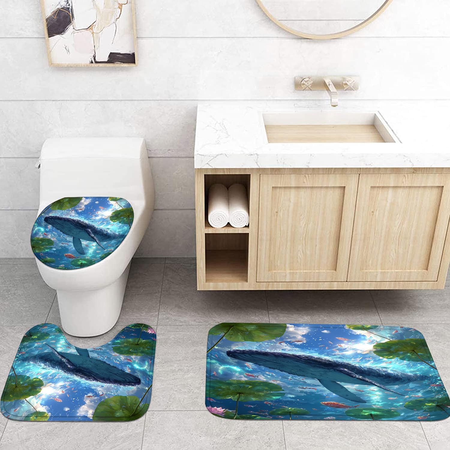 Yizheer Yddsky 4PCS Ocean Whale Shower Curtain Sets for Bathroom,72x72 Inch image 3