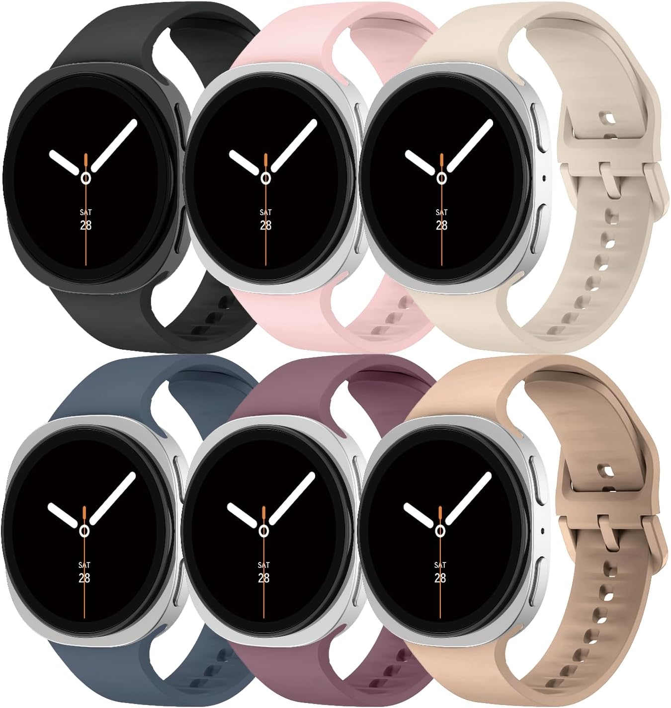 Sport Bands Compatible with Samsung Galaxy Watch 8 Band 40mm 44mm/8 Classic 46mm Women Men,Soft Silicone Replacement Strap Waterproof Wristband for Samsung Galaxy Watch 8 Classic Bands 46 mm,6 Pack