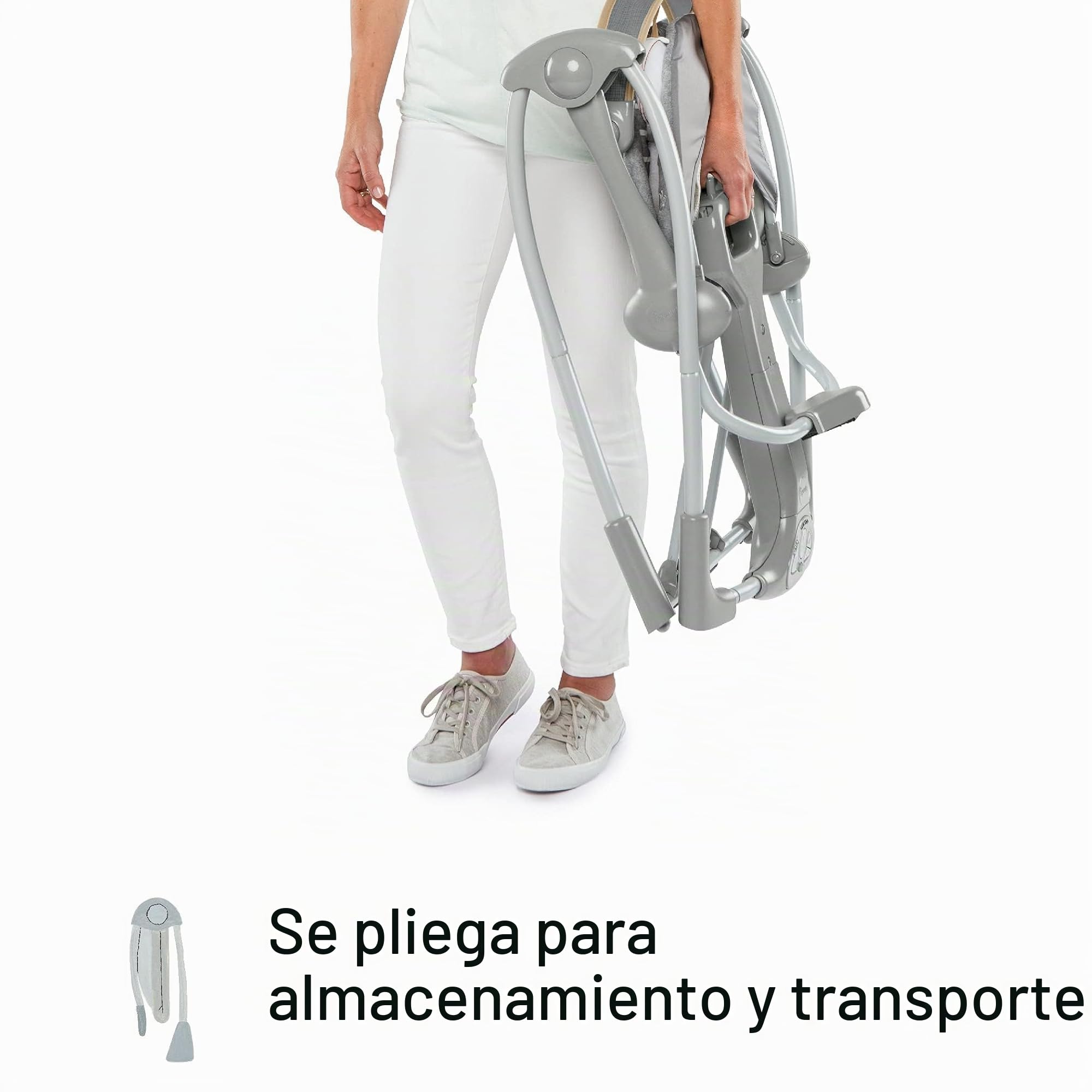 Ingenuity Swing 'n Go Deluxe Columpio de 5 Velocidades con Arnés Acolchado - Plegable, Portátil, 2 Juguetes de Peluche y Sonidos, 0-9 Meses (Bella Teddy)