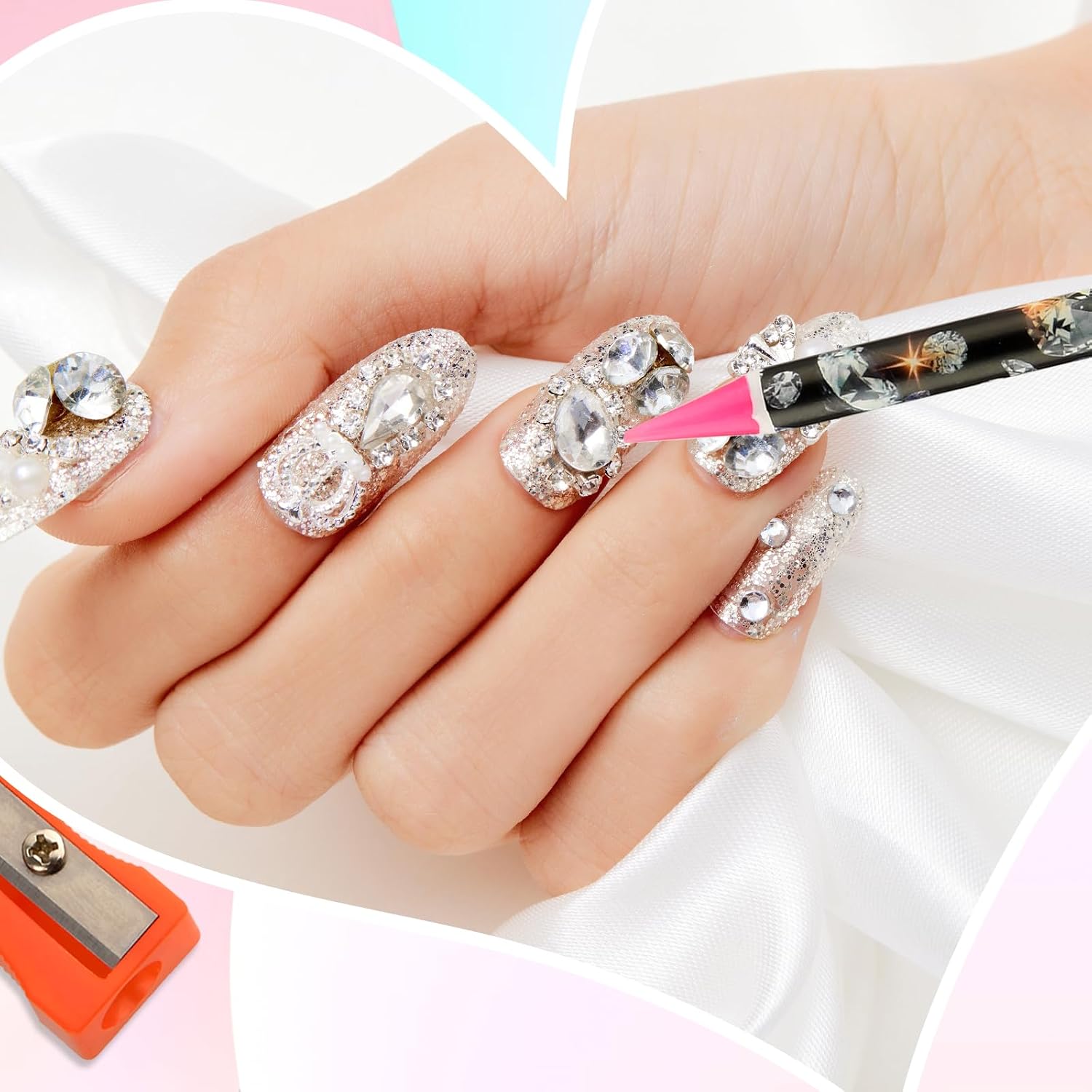 Telooco 4Pcs Rhinestone Picker Tool Self Adhesive Wax Pencil Diamond Art Tools Rhinestone Applicator Nail Point Drill Pen Resin Picker Dotting for Nail Art DIY with Pencil Sharpener | Diamond Art Tools Nail Point Drill Pen Resin Picker Dotting for Nail Art DIY with Pencil Sharpener