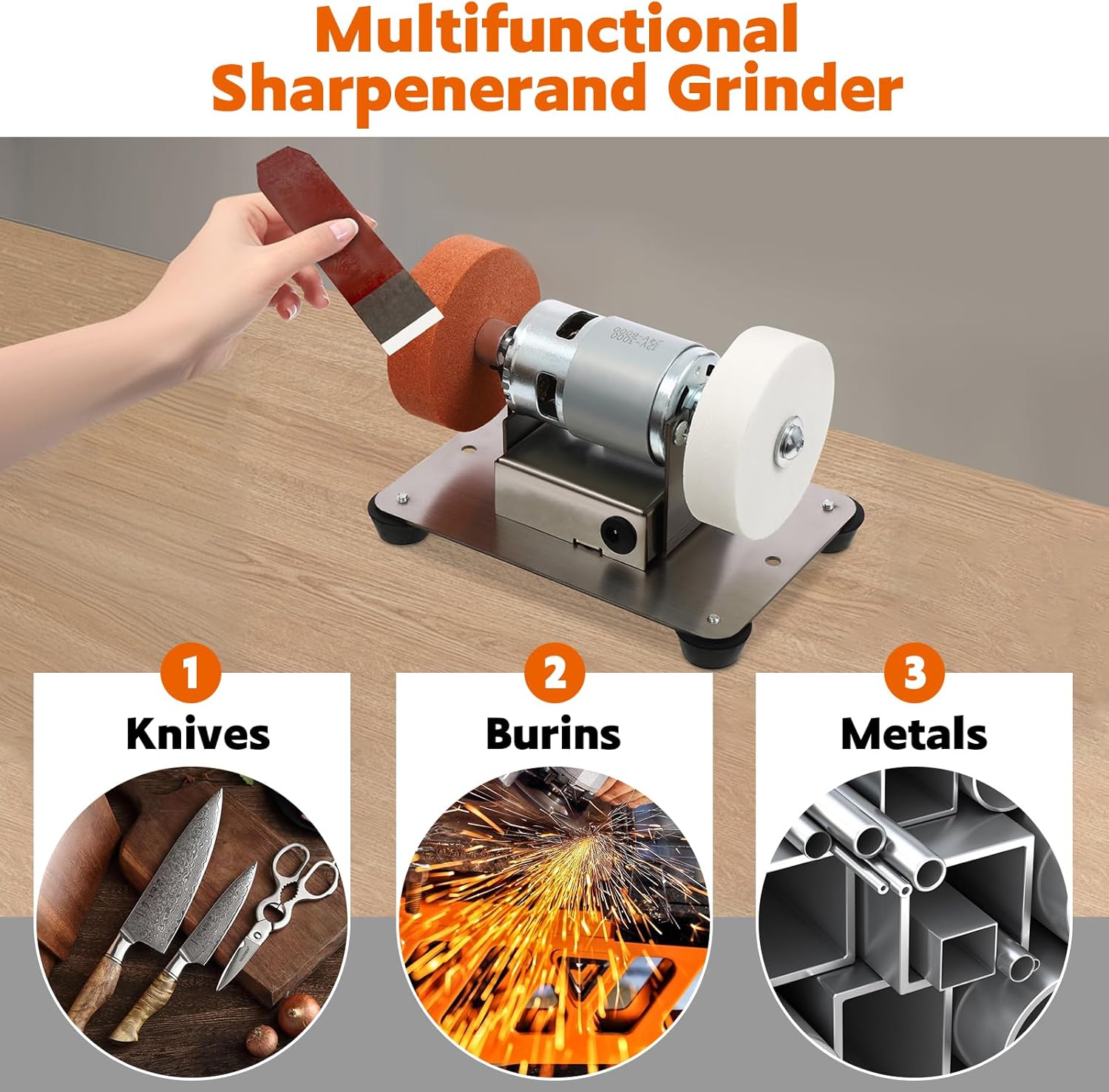 Mini Bench Grinder, Electric Benchtop Sander, Electric Multi-Purpose Grinding Machine, Polishing Grinding Machine Small Grinder for Woodworking Knife Making(6.3 * 3.9 * 3.9in)
