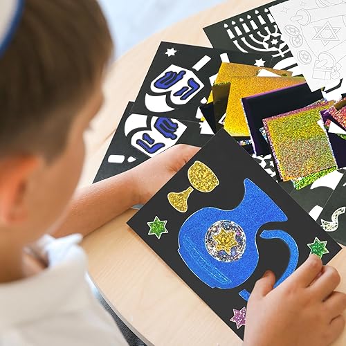 Miniatura 5 de Cinrobiye Juego de 24 piezas de papel de aluminio de Hanukkah para manualidades, kit de pintura de Janucá, papel de arte, actividades para colorear