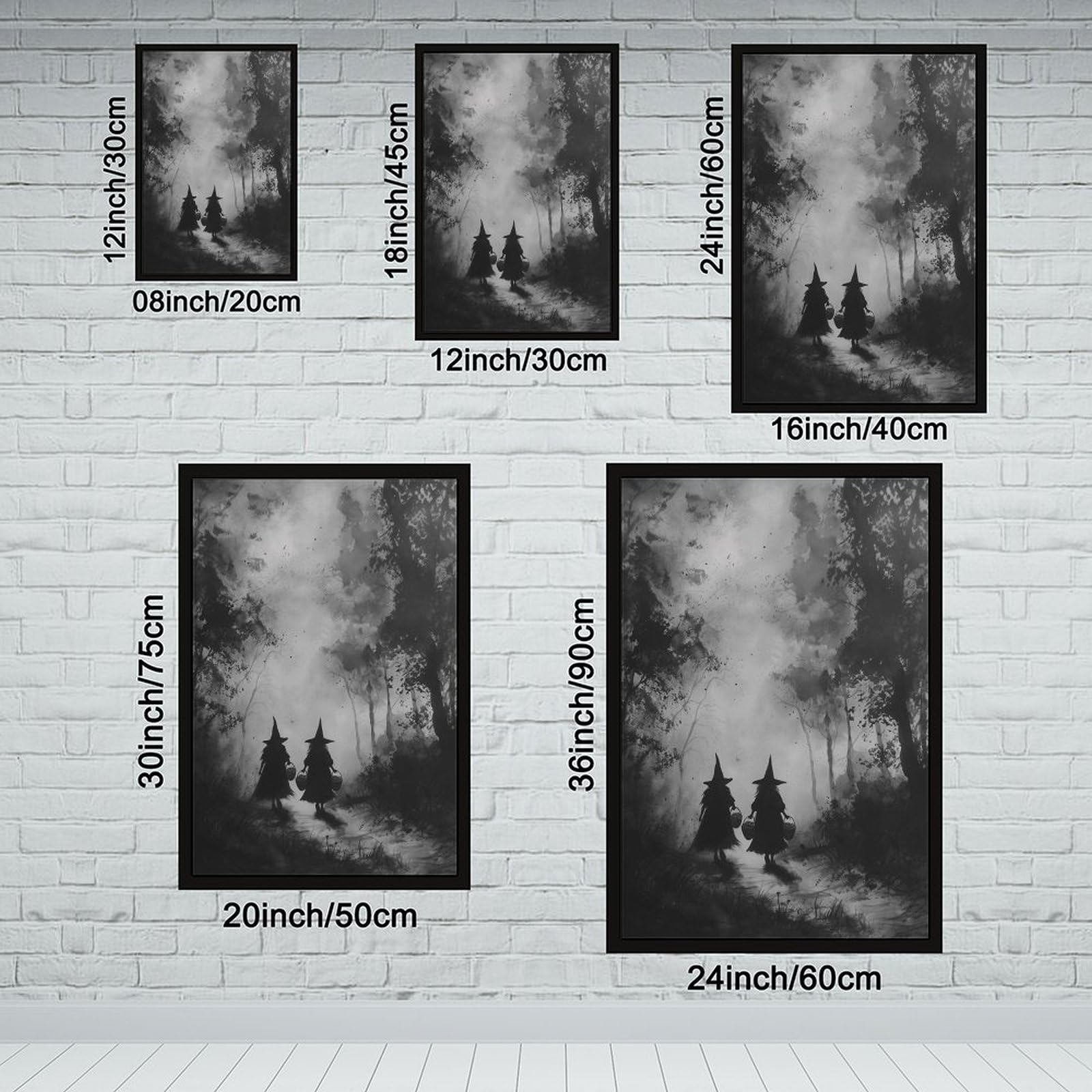 Poster sur toile représentant deux silhouettes de sorcières - Décoration pour chambre à coucher, bureau, chambre - Cadeau - 40,6 x 61 cm (L x l)