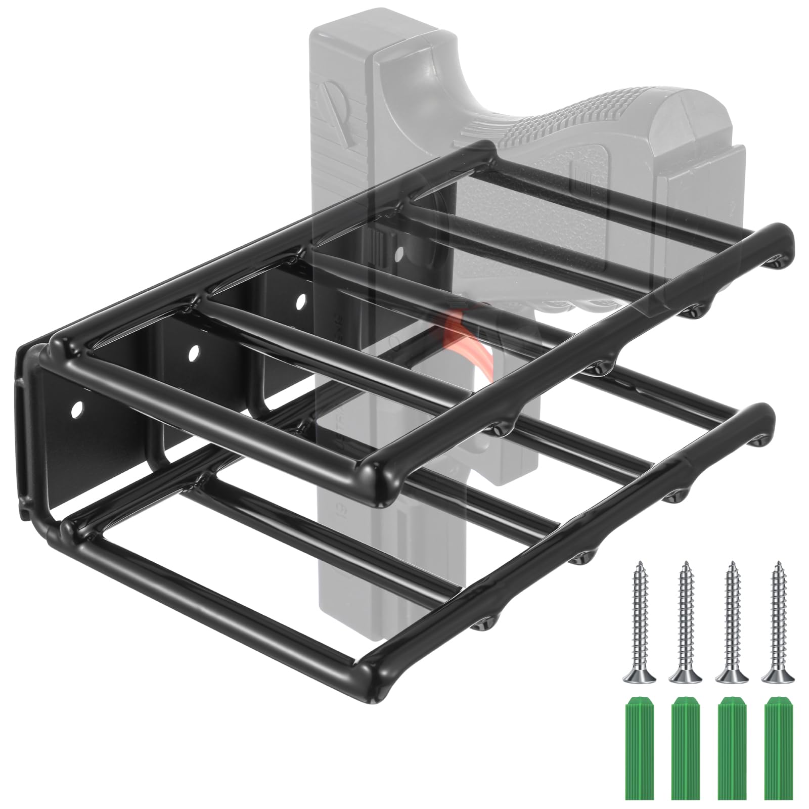 Shimeyao 1 Pcs Wall Mount Pistol Rack 4 Slots Gun Rack Metal Pistol Holder for Gun Safe Handgun Stand Hanger Fits Most Handguns with Laser Sights for Cabinet Storage Revolver Organizer, Black Coated