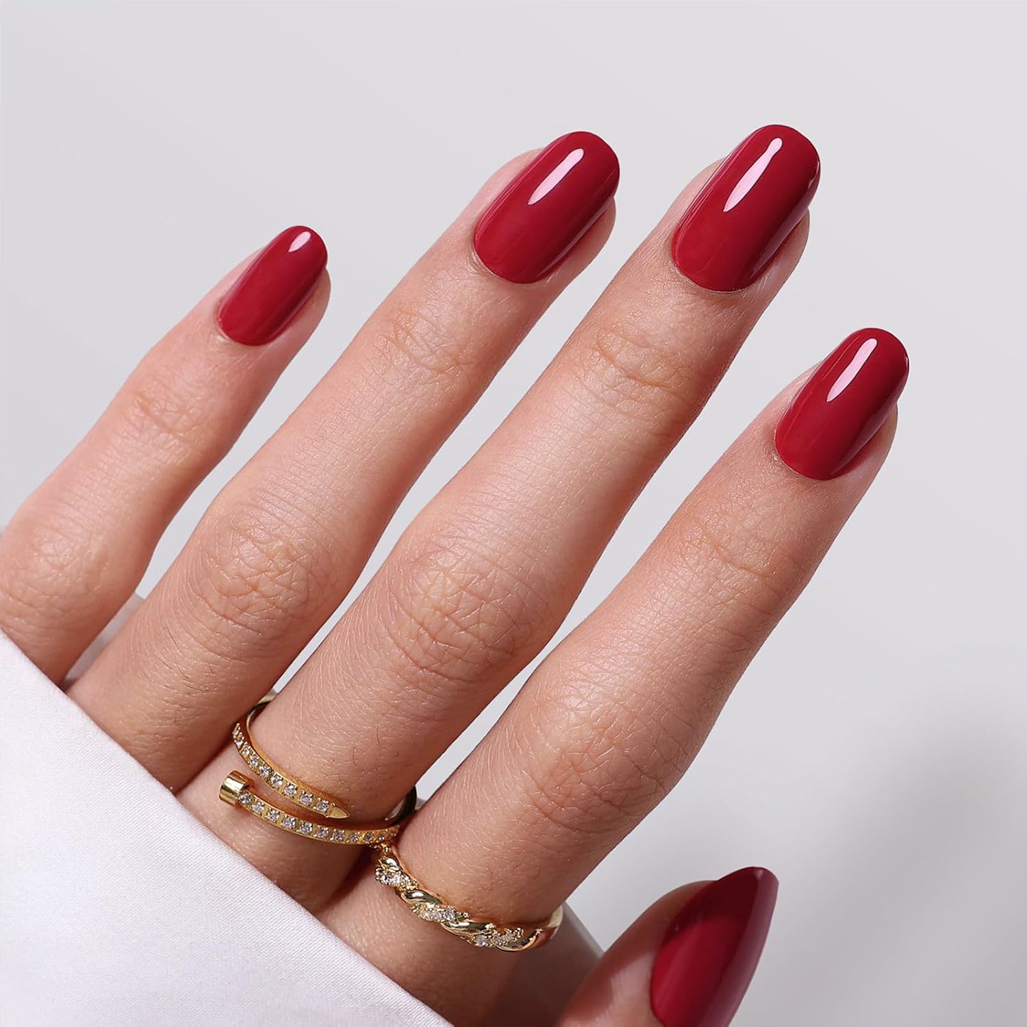 Soft Gel Dark Red Press On Nails | Glossy Short Oval 32 Pcs