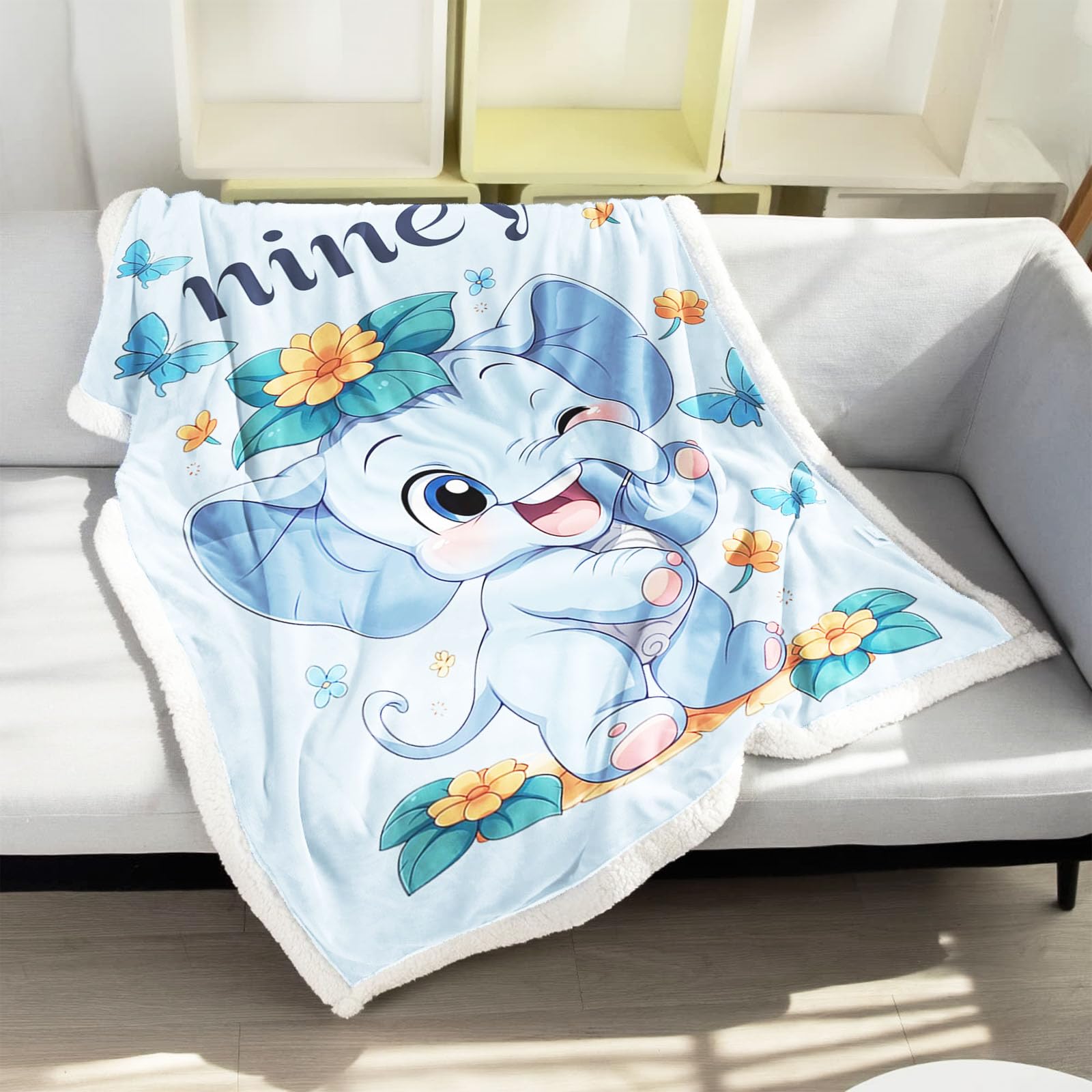 CHEFFS Manta personalizada, Manta para bebé personalizada con nombre, manta personalizada para niños, manta con nombre de elefante, manta de bebé individual, regalos 70 x 100 cm f (1,150 x 200 cm)