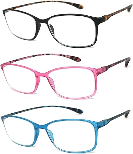 Miniatura 5 de Gafas de lectura rectangulares para hombre y mujer, con montura delgada colorida (3 pares, negronaranjaverde, +2.00)