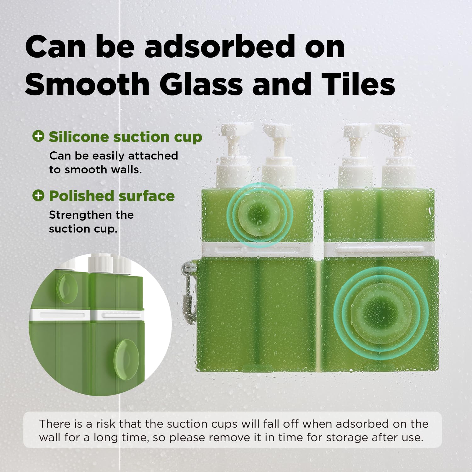 VOGOGE Travel Bottles for Toiletries, TSA Approved Travel Shampoo and conditioner Bottles with Suction Cups, Green