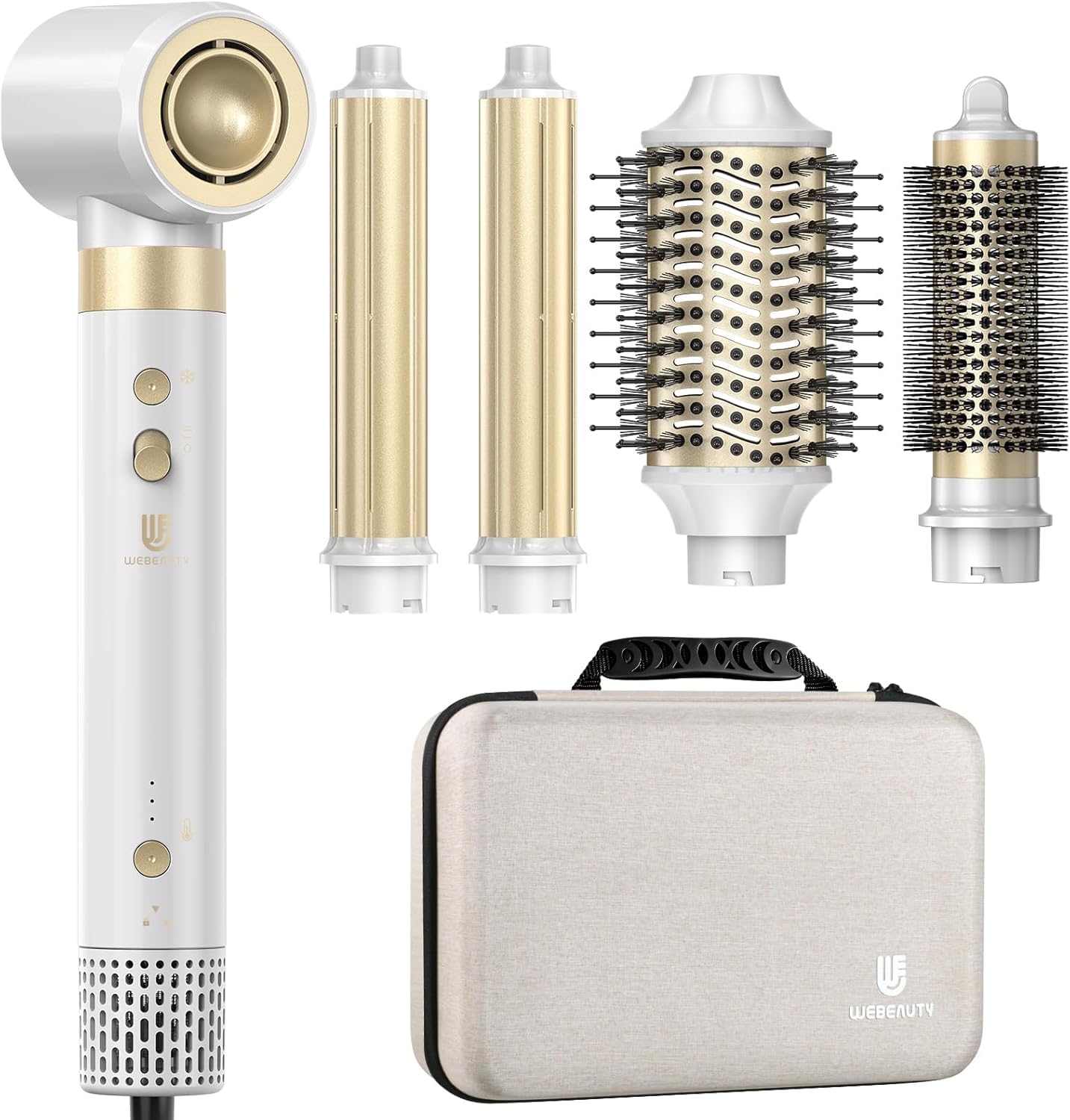 webeauty 6 en 1 Cepillo Secador de Pelo Cepillo Moldeador de Pelo Blanco | Doble Voltaje 110,000rpm/Min, 500W Ionico Secador Alisador de Pelo 30m/S Secador Cepillo 1400W Secador Moldeador de Pelo