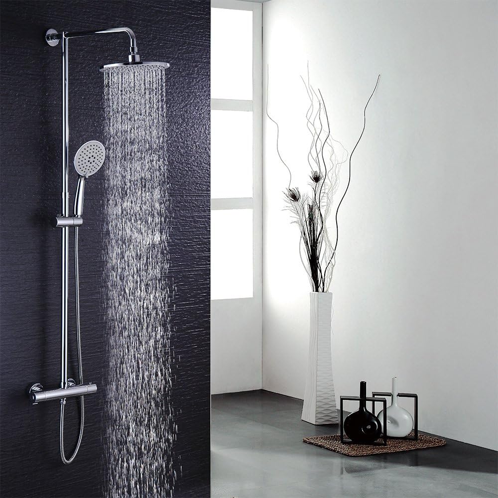 Hausbath Bathroom Thermostatic Mixer Shower Valve with 9" Shower Head and Hand Held Shower System