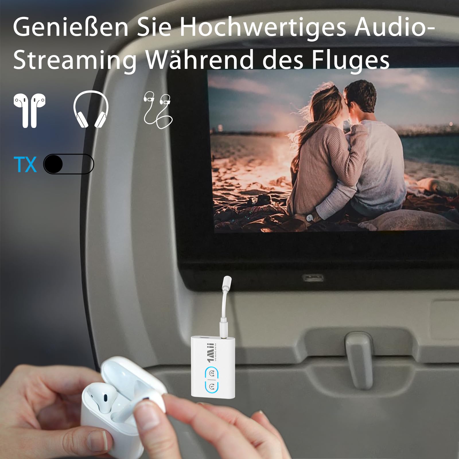 1Mii Adattatore Bluetooth 5.3 per TV, trasmettitore e ricevitore Bluetooth 2 in 1, trasmettitore audio wireless con aptX Adaptive e HD, ingresso jack da 3,5 mm per cuffie, impianto stereo