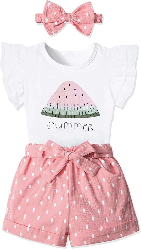 MIGU Toddler Girl Clothes Summer Girls Clothing Sets Girl Stuff T-shirt Shorts Headband 3pcs Sets Gifts…