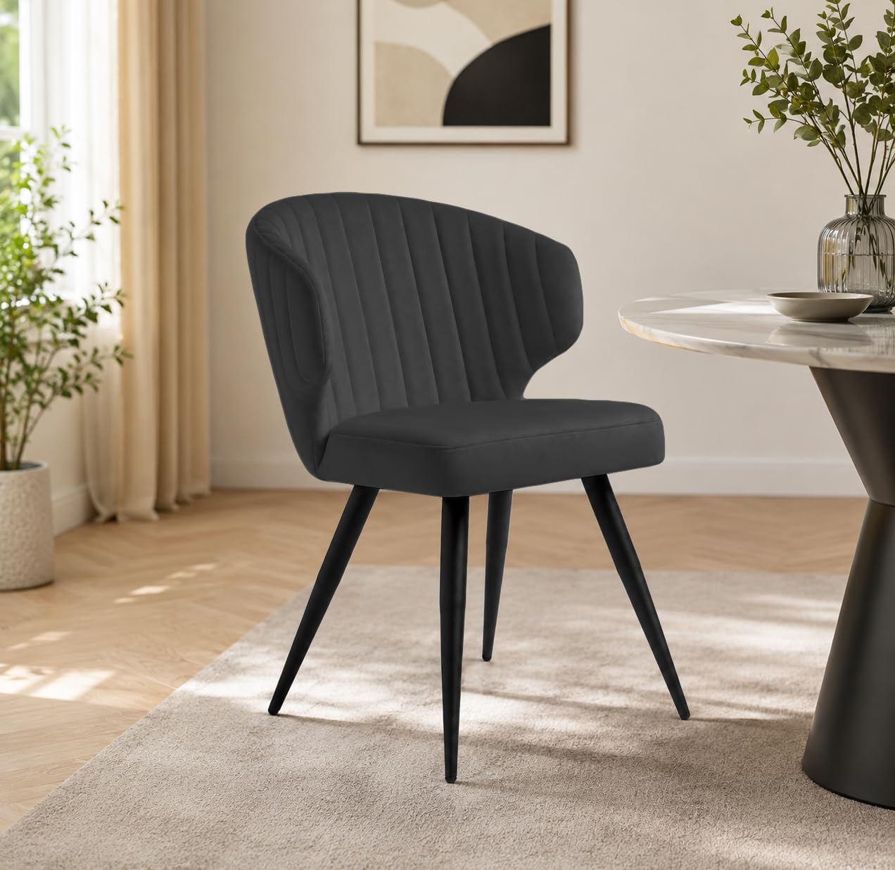 Finch Fox Shree Velvet Dining Chairs in Black Color with Black Powdered Coated Metal Legs-image-4
