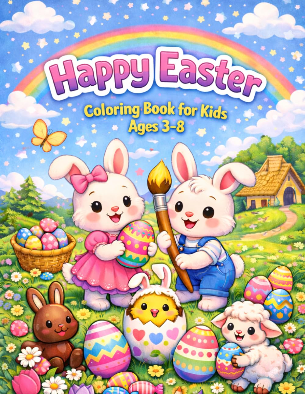 Happy Easter - Coloring book for kids ages 3-8: Big & Easy Cute Easter Designs
