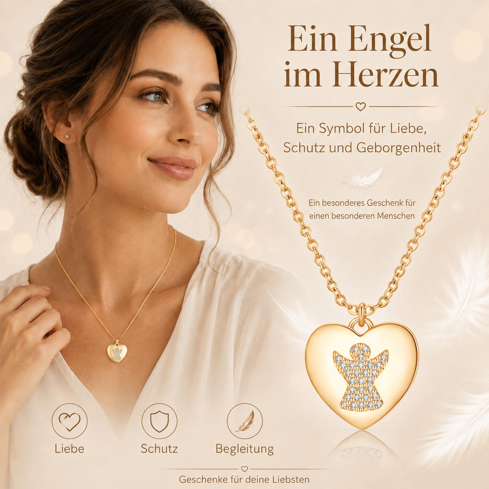 Jrêveinfini Schutzengel Halskette Damen 925 Silber mit Anhänger, Engel Schmuck Glücksbringer für Frauen mit Geschenkbox, Geschenk zu Weihnachten, Valentinstag, Muttertag & Geburtstag