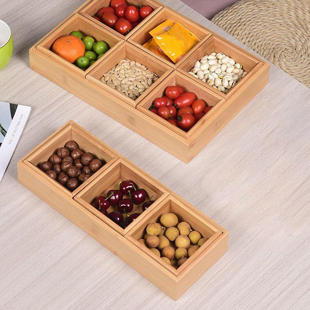Bandeja de Madera Multiusos, Bandejas de bambú con Compartimentos, Multicolor(Khaki)
