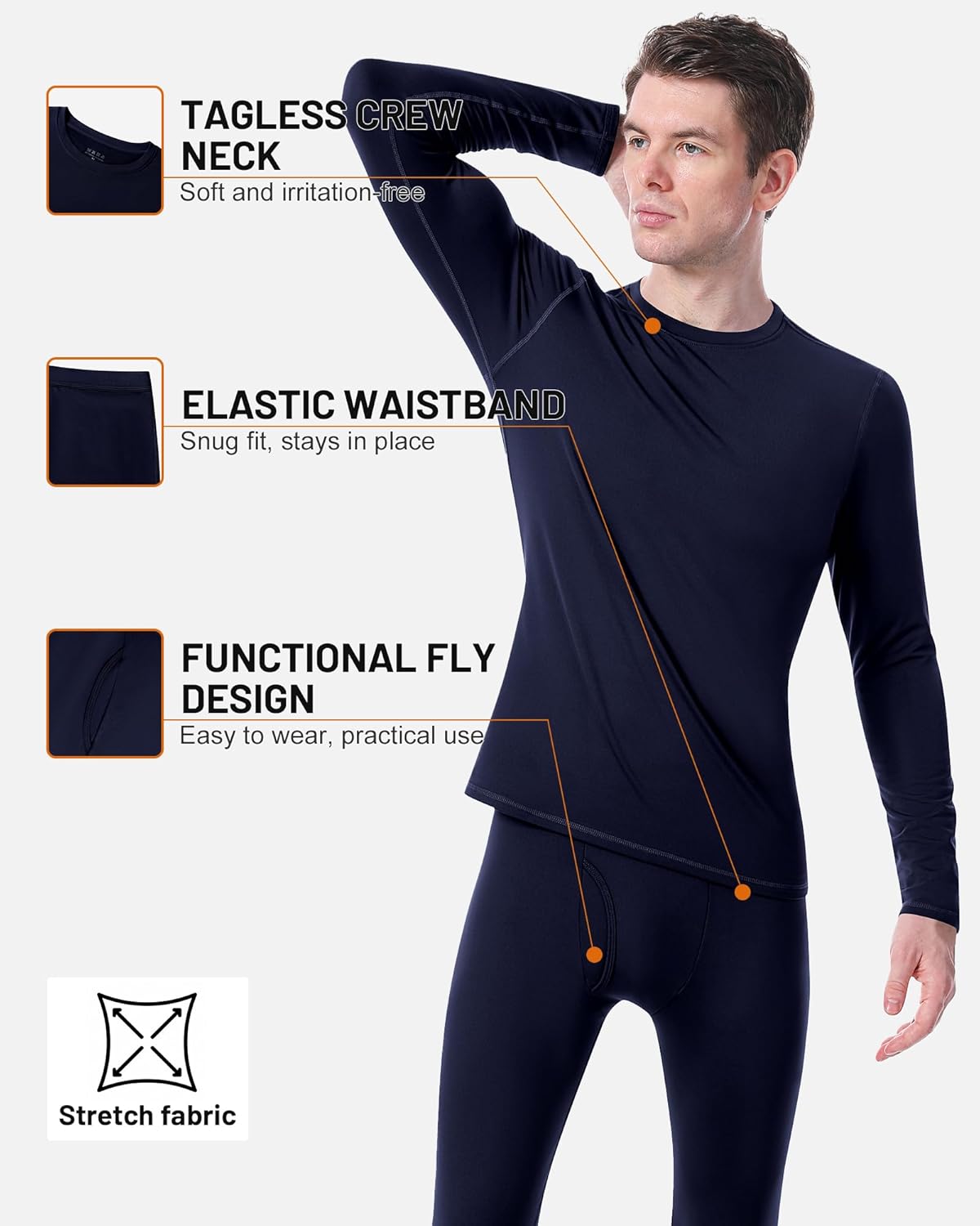 Runhit Mens Thermal Underwear Set Fleece Lined Long Johns Base Layer Top Bottom Cold Weather Gear for Hunting Running Skiing - Image 2