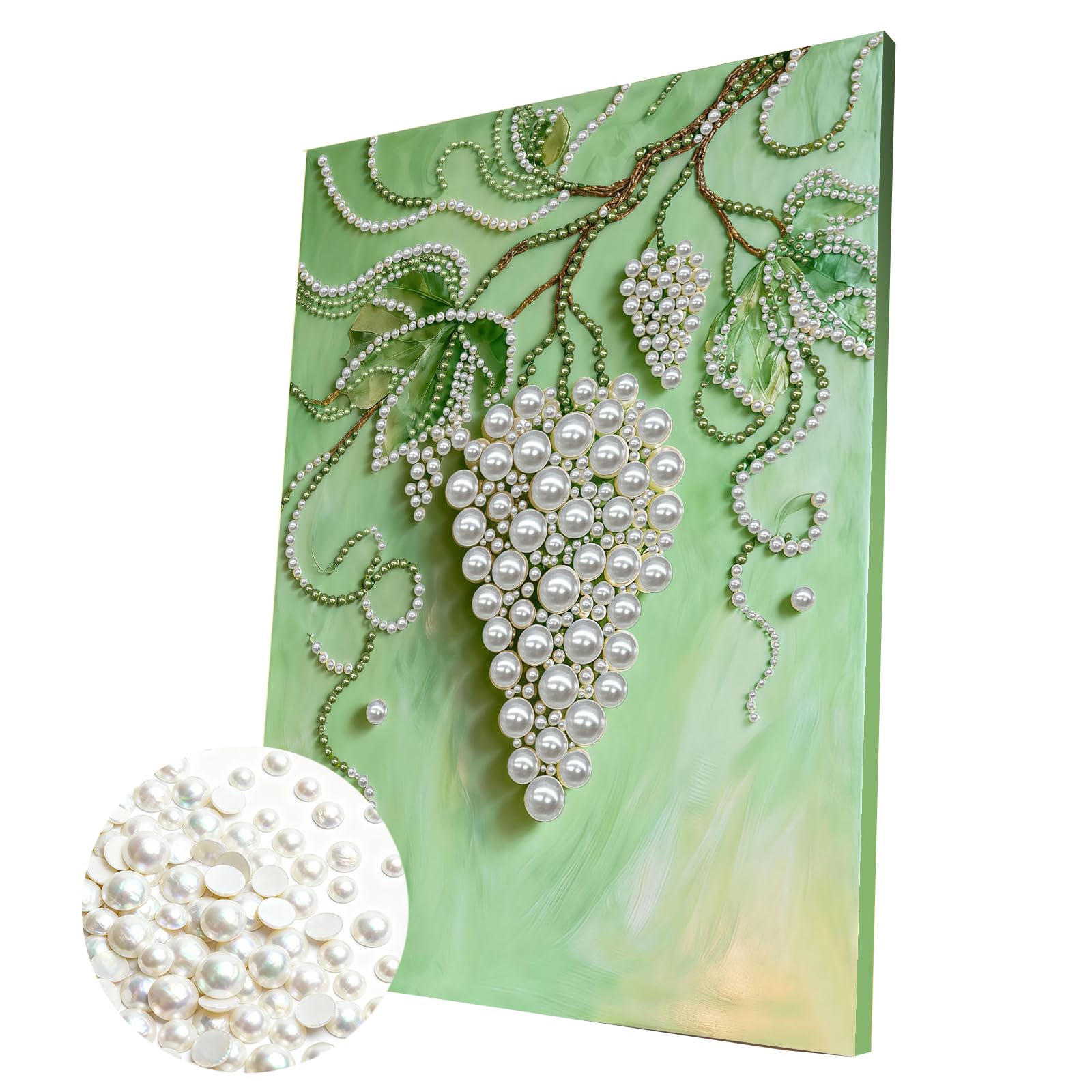 DIY Pearl Painting Kit with Wooden Frame, 3D Plastic Pearl Gemstone Ocean Art Craft for Adults Beginners, Diamond Art Kits for Adults, Home Wall Decor Ready Gift for Women(Grapes)(30 * 40cm)