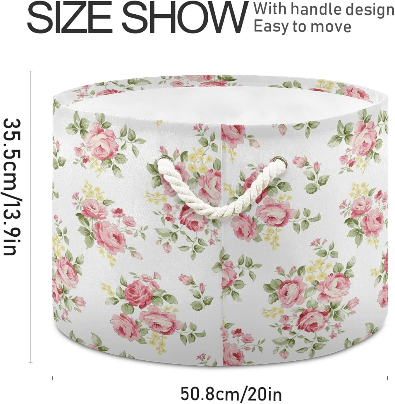 senya Large Storage Basket Pink Rose Flower Floral for Toys Clothes Storage Bin Box Laundry Hamper Organizer Bag with Handles