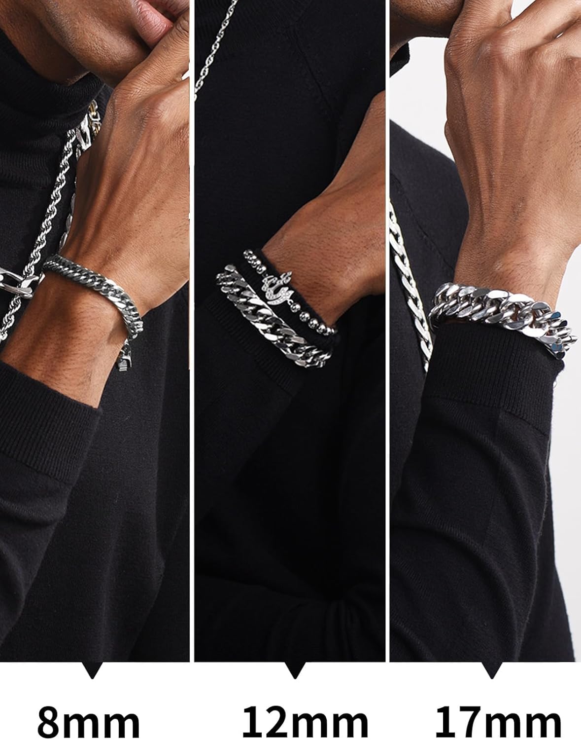 ChainsHouse Stainless Steel Cuban Link Bracelet, 8mm/12mm/17mm Width, 7.5"/8.3"/9", 18K Gold Plated Chain Wrist Bracelets for Men Women, Send Gift Box - Image 5