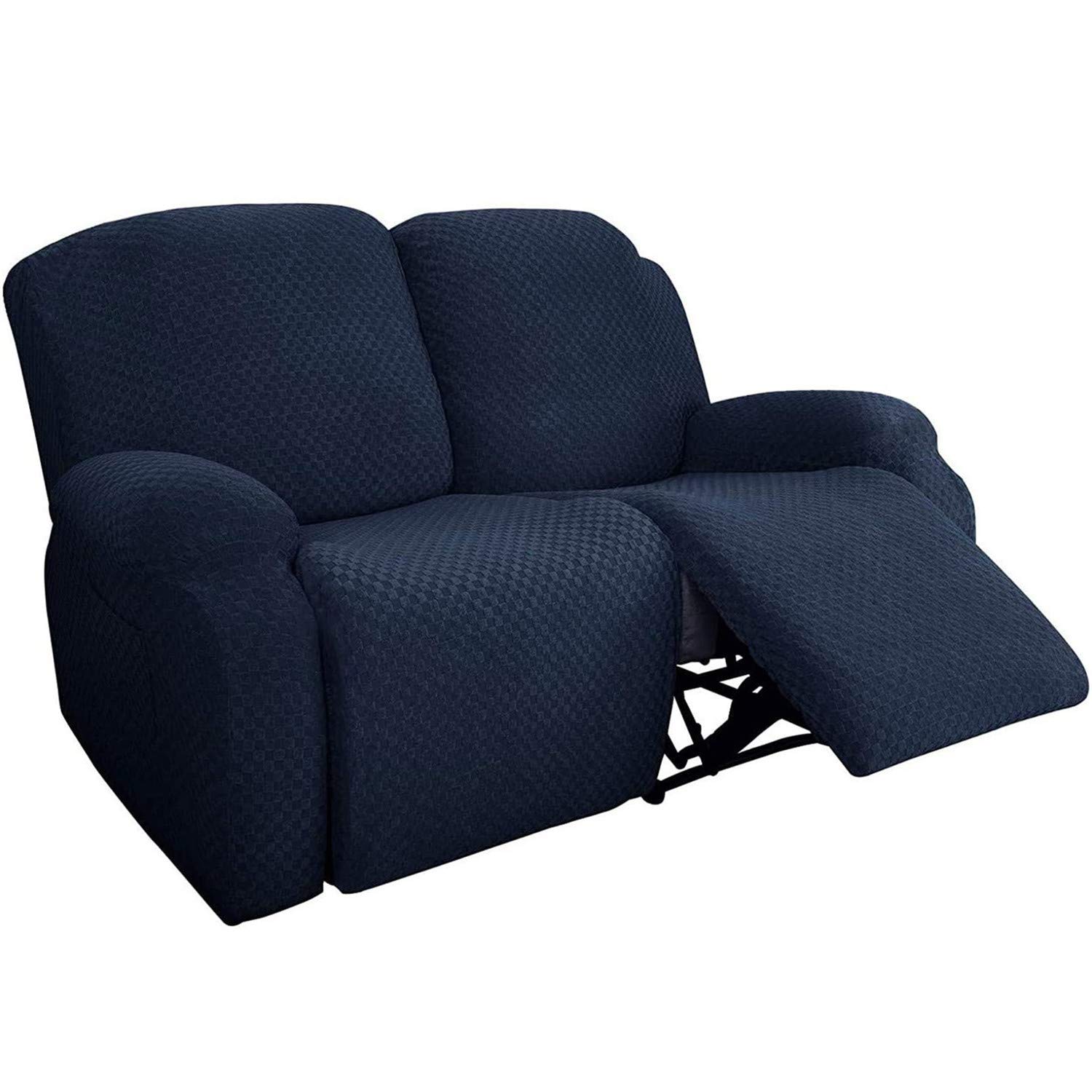 6-Stück Karierter Jacquard-Strickstoff Schnittsofa-Recliner Schonbezüge 2 Sitzplätze Couchbezug Waschbarer Möbelschutz Für Kinder Haustier (Navy)