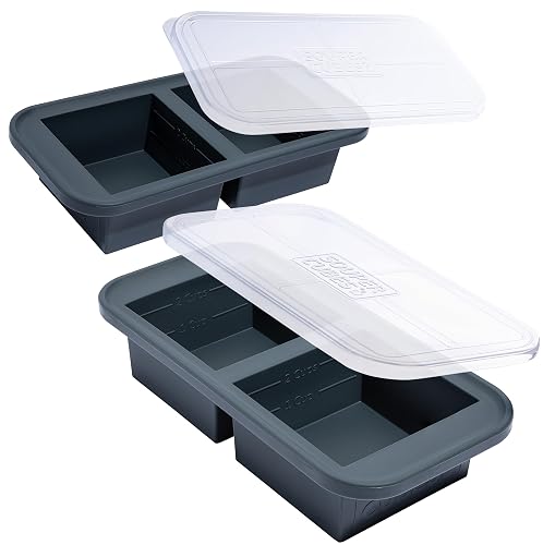 Souper Cubes 2 Cup Silicone Freezer Molds with Lids – Soup Cubes for Freezing Lasagna, Leftovers, Soups, Sauces, Casseroles, Meal Prep Meals and More – Charcoal 2-Pack - Charcoal - 2-Pack