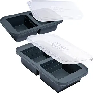 Souper Cubes 2 Cup Silicone Freezer Tray with Lids, Perfect for Storing Lasagna, Leftovers, Sauces, Portioned Meals and More, Silicone Soup Freezer Molds for Meal Prepping - Charcoal - 2-Pack