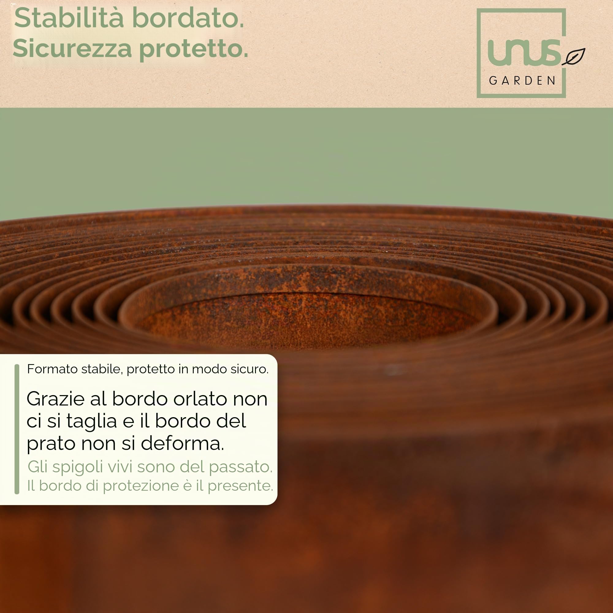 UNUS Bordo per prato, in acciaio corten, liscio, 10 m x 10 cm, flessibile, effetto ruggine, per aiuole, prati e sentieri