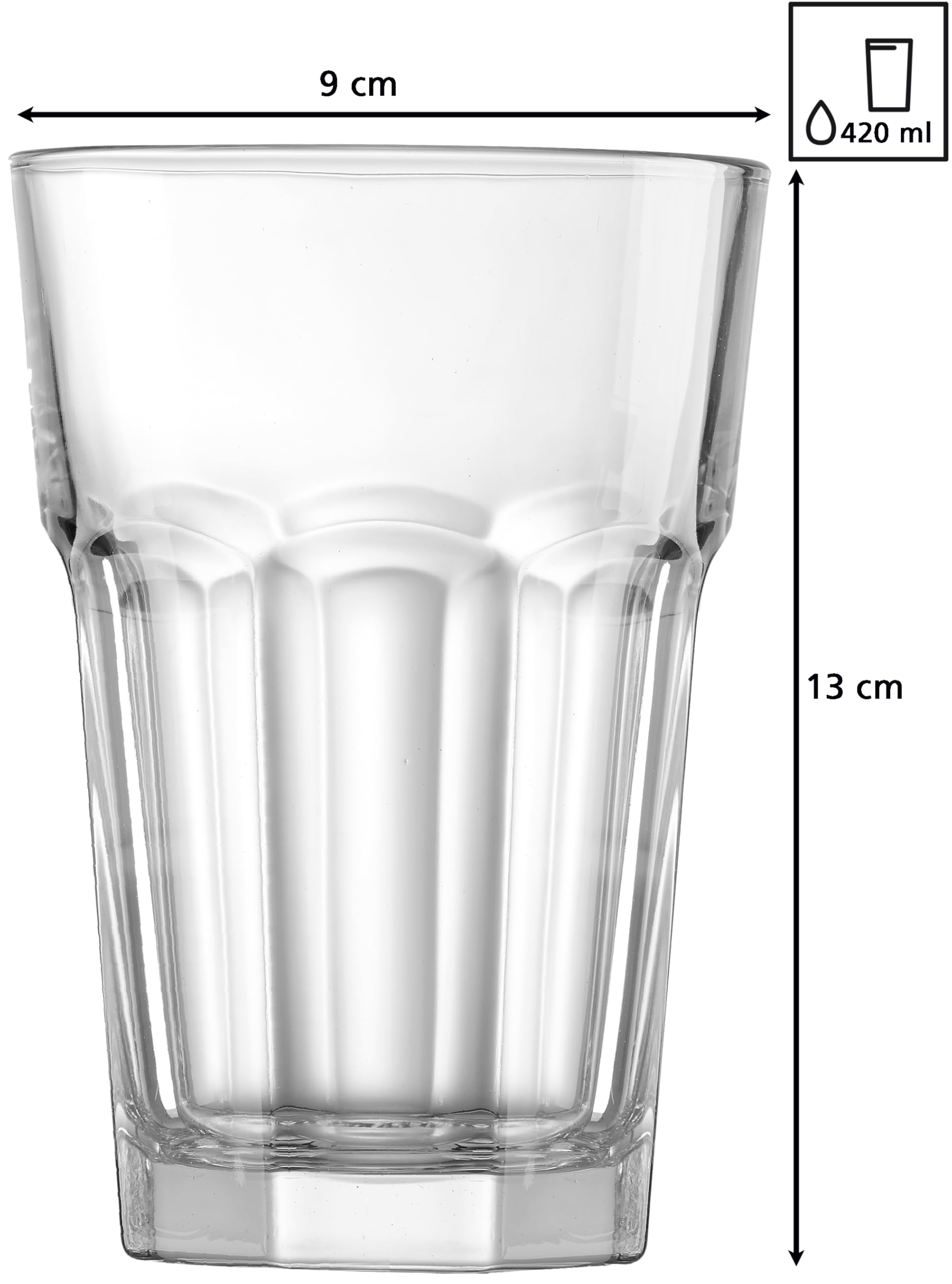 Ritzenhoff & Breker Riad Longdrinkgläser XL 30er Set, 410 ml, Robuste Becher für Heiß- und Kaltgetränke, Spülmaschinenfest & Stapelbar, Glas, Klar