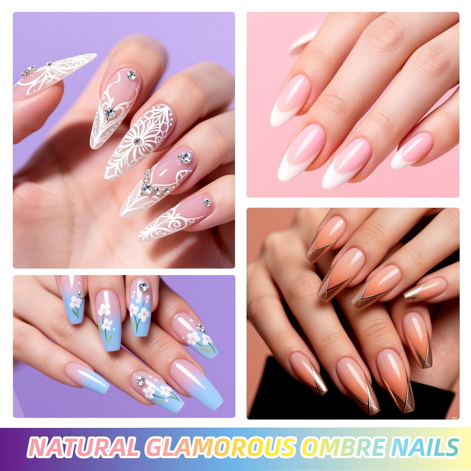 12Pcs Ombre Gel Nail Polish Set,Spring Summer Colorful Painting Nail Gel with 100Pcs Nail Sponges & 4 Claws Metal Grabber for Diy Nail Art（C）