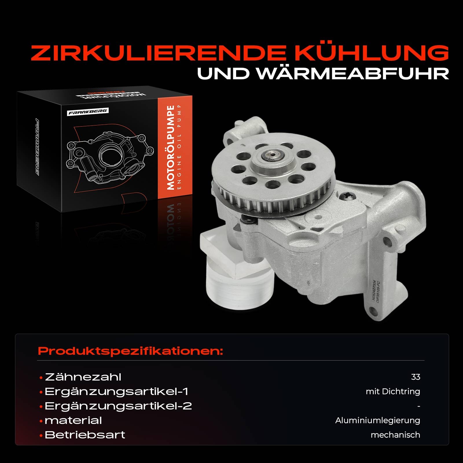 Frankberg Pompa dell'olio 03L115105C | Compatibile con: Altaea XL 5P5 5P8, A1 Sportback 8XA 8XF, R.o.o.m.s.t.e.r 5J7, Golf Plus 521 5M1, O.c.t.a.v.i.a II 1Z3