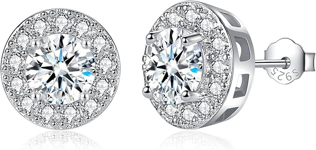 CERSLIMO Silver Stud Earrings for Women Girls, Round Faux Diamond Halo Earrings | Rectangle Teardrop Cubic Zirconia Stud Earrings Set - Dainty Bridal Earrings Jewelry for Brides Bridesmaids Wedding