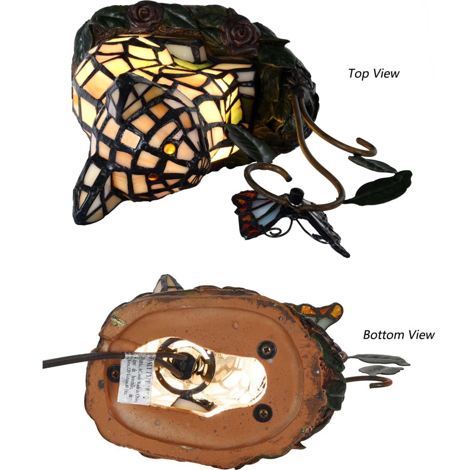 Bieye L10891 Tiffany-Style Stained Glass Cat Accent Table Lamp