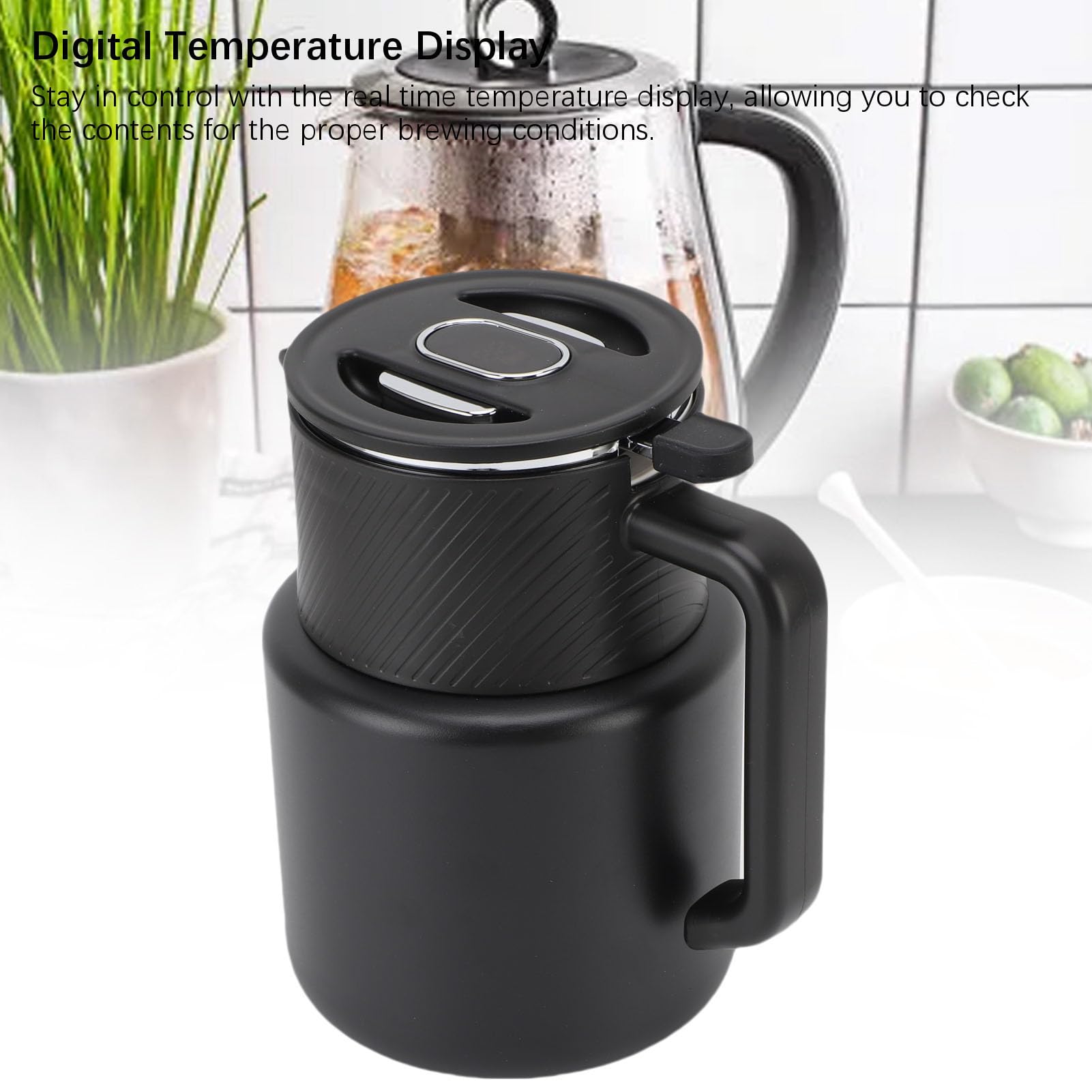 AMONIDA Isolierter Teekessel mit Digitalanzeige und Filter Zum Aufbrühen von Kaffee, Tee, Milch, Saft, 1500 Ml, Edelstahl 316