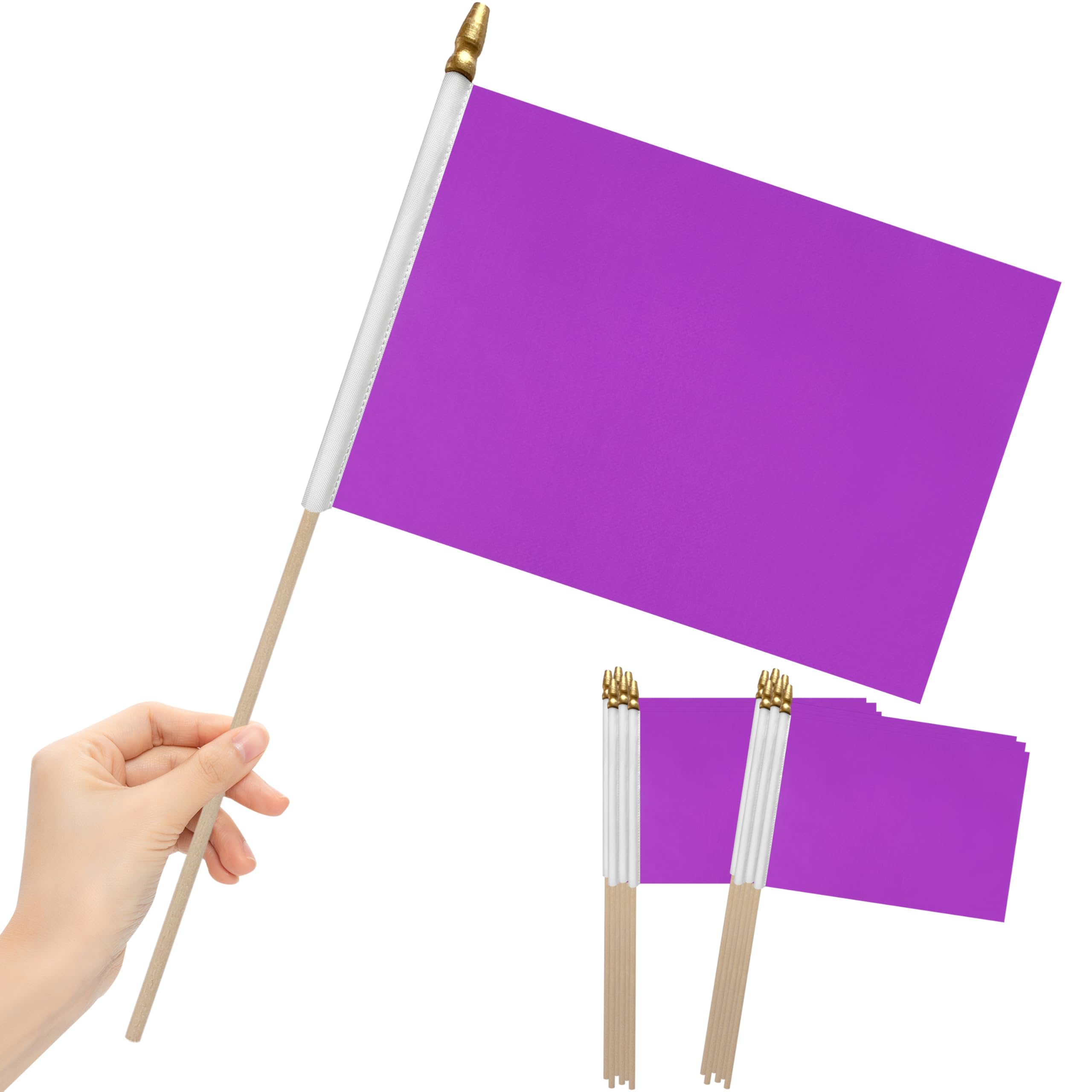 LoveVC 12Pcs 8×12 Inch Solid Flags Small Mini Blank Sublimation Flag on Wood Stick Handheld DIY Graffiti Flags,Party Decorations for Grand Opening,Kids Birthday,Carnival (Purple)