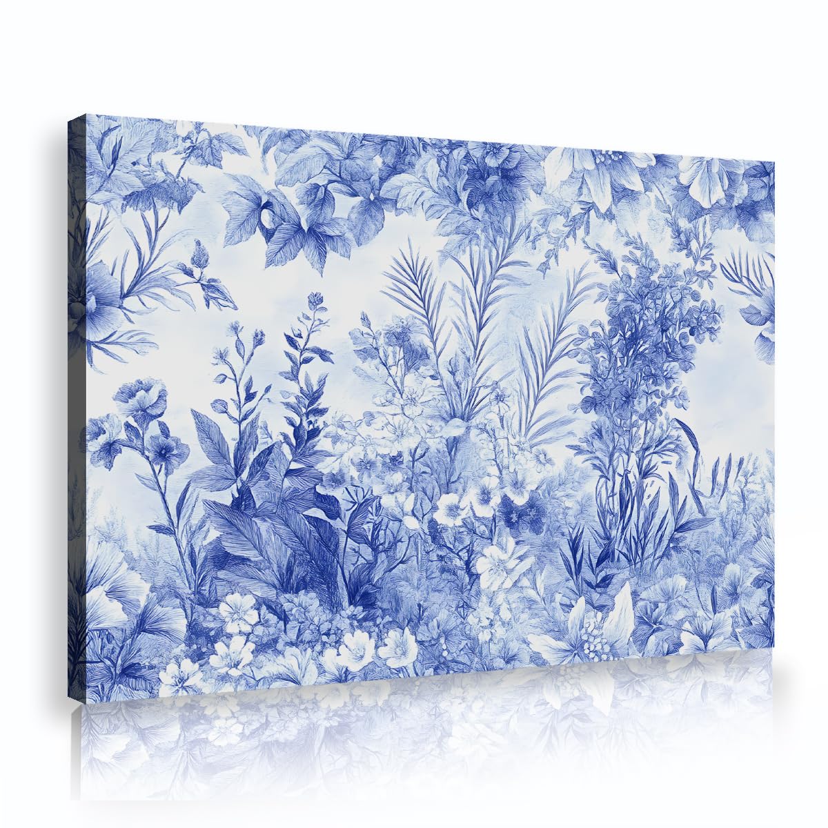 TOANGWALL Blue White Floral Poster Vintage Toile De Jouy Framed Painting Botanical Garden Canvas Wall Art Chinoiserie Pictures For Dining Room Kitchen Decor 70x100cm