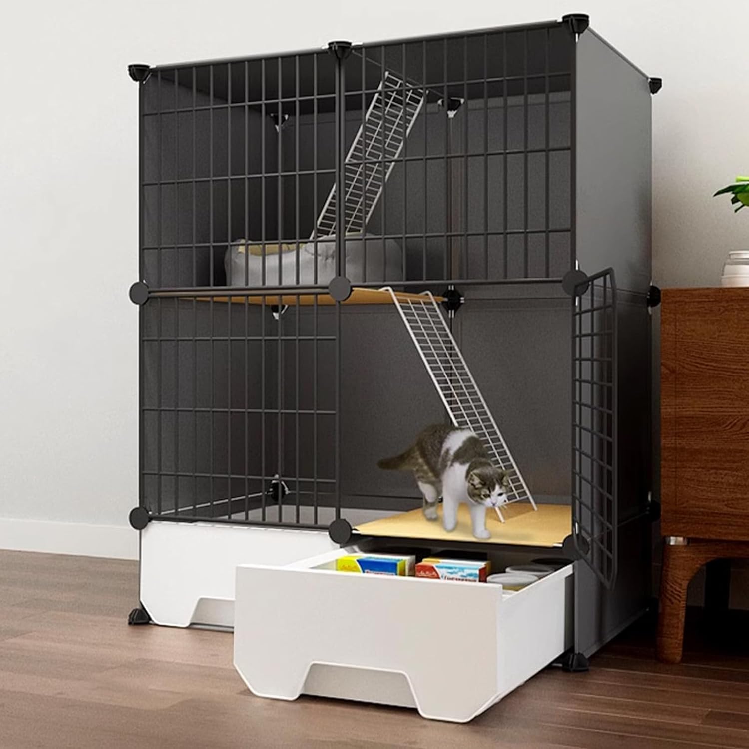 Cat Cage with Litter Box, DIY Indoor Cat Playpen, Detachable Metal Wire Kennels, Spacious Cat Enclosures for Apartments & Balconies, Safe Play Area for Kittens