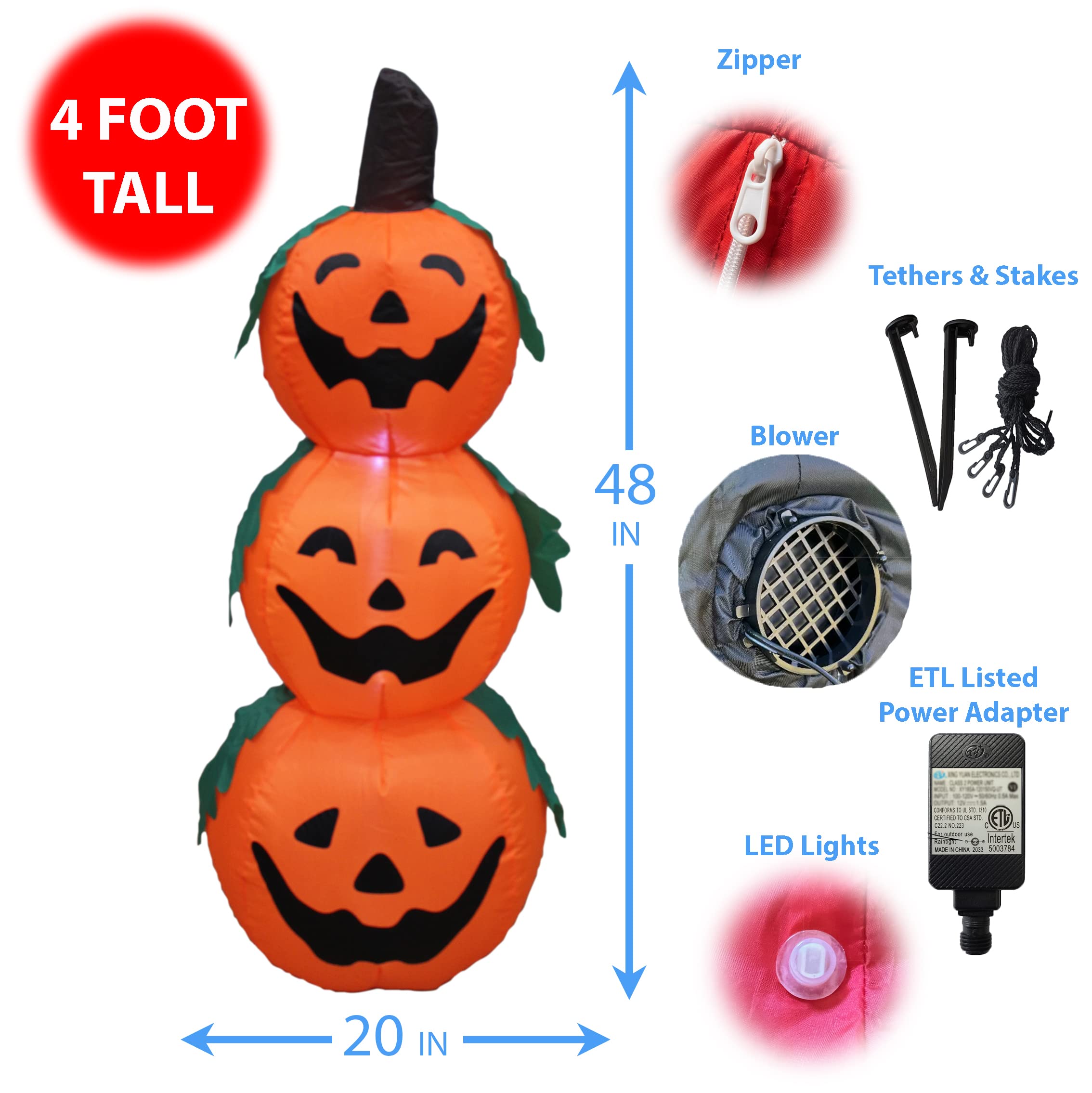 4 Foot Halloween Inflatable 3 Jack-O-Lanterns Yard Art Decoration
