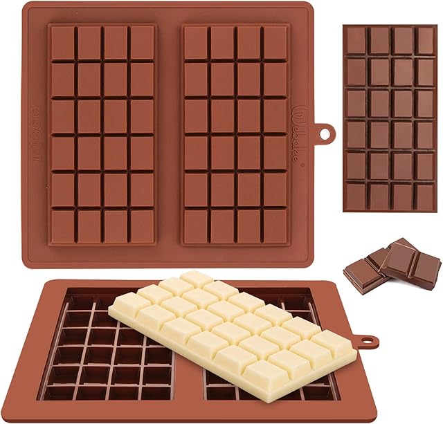 Webake Chocolate Bar Moulds Silicone 2 Pack Break-Apart Candy Molds for Chocolate Chunk Protein Energy Bar, Easy Release Candy Molds