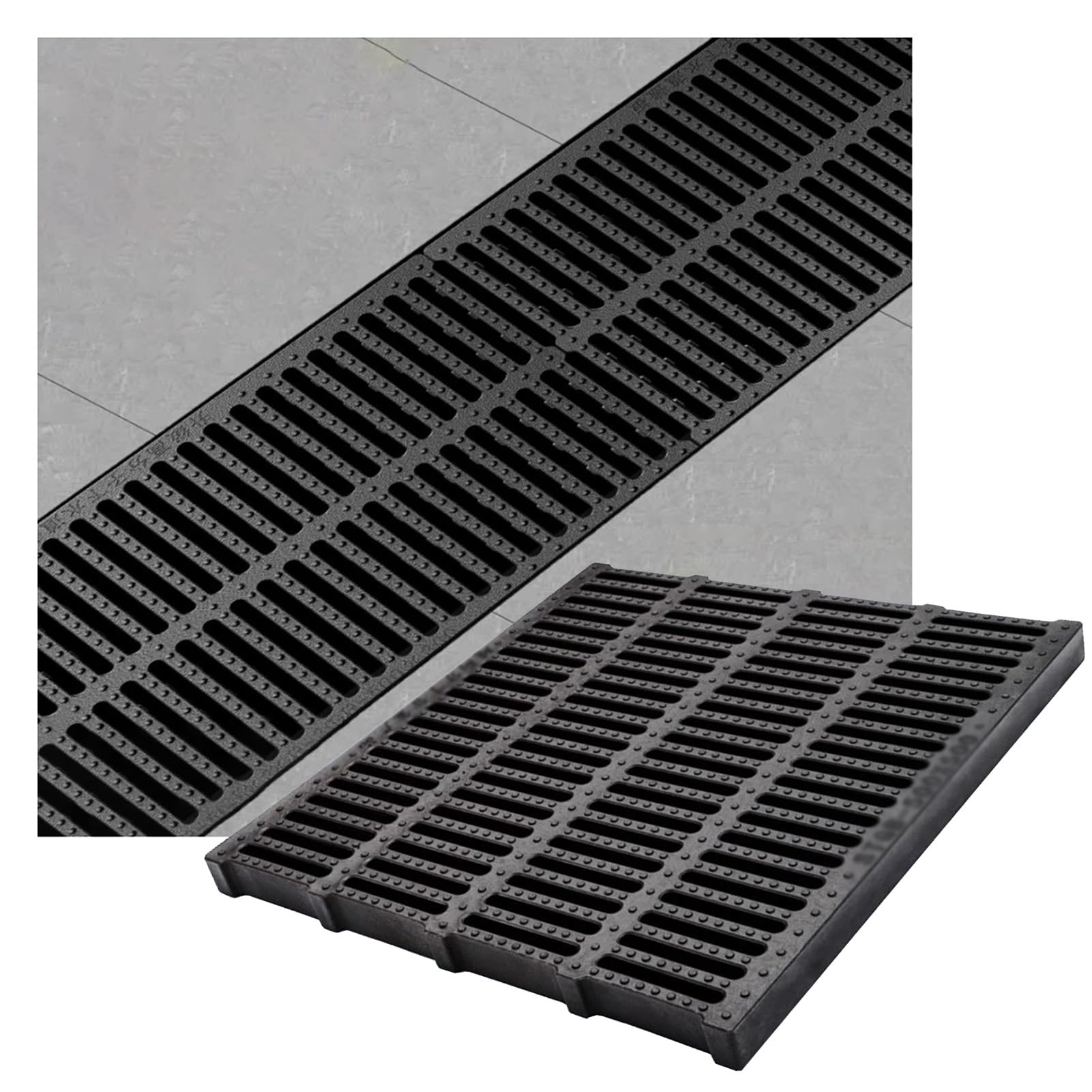 Grille de canal de drainage polymère contre l'usure des sols extérieurs