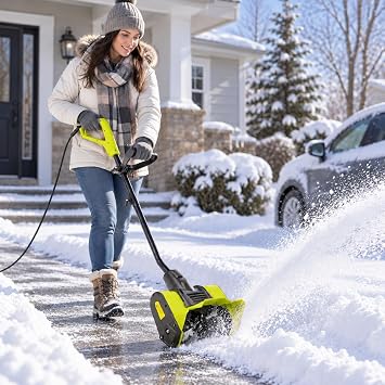 Electric Snow Shovel, Corded 10 Amp Electric Snow Blower with 12 Inch Clearing Width, Adjustable Support Handle, Dual Blade Auger, 120V 60Hz ETL Certified, Luxebough