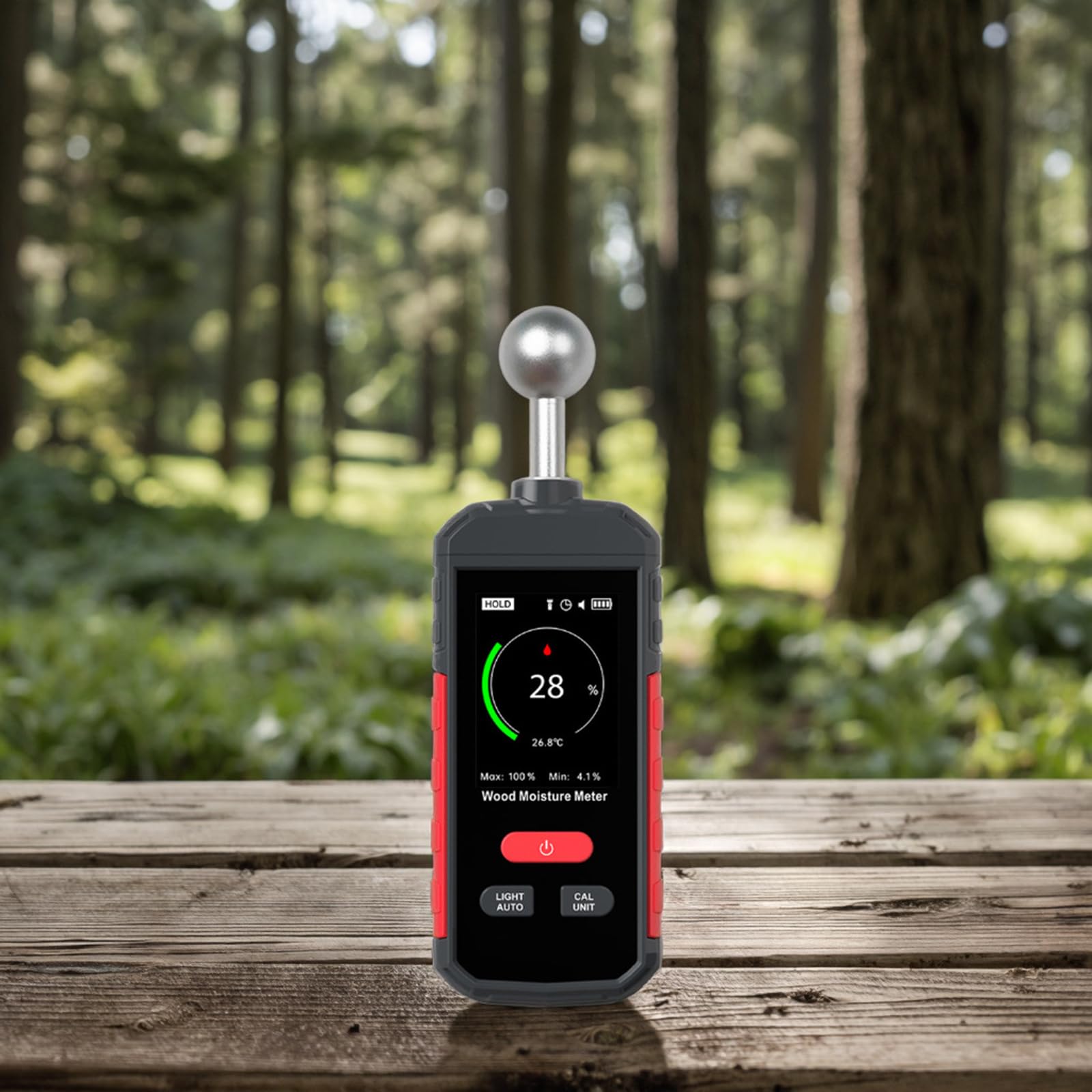 Medidor de madera recargable con sonda de bolas, alarmas ajustables y pantalla de temperatura para materiales de construcción, probador de suelo de pared