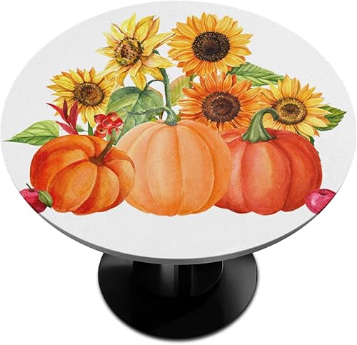 Mantel redondo con borde elástico y diseño de calabaza, girasol, Acción de Gracias, otoño, resistente a la decoloración, antiencogimiento, lavable disponible en Yaxa Peru