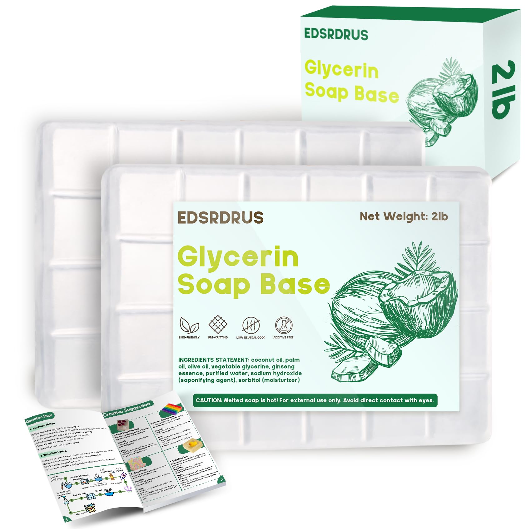 EDSRDRUS 2 lb Clear Glycerin Soap Base, Melt & Pour, Pre-Scored, Unscented