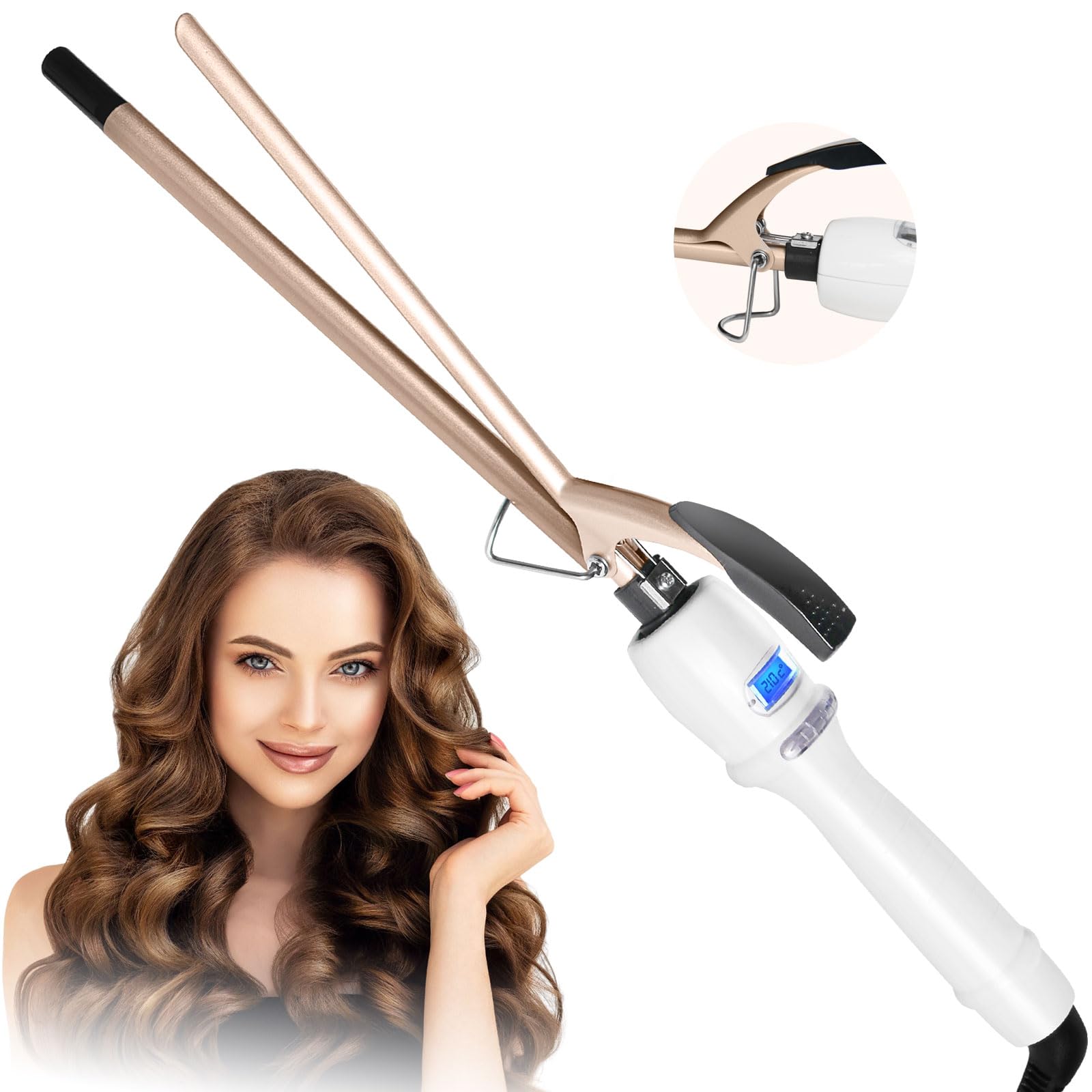Unipampa Rizador de Pelo, 9 mm Tenacilla Ultra Fina Profesional, Rizador Pelo, CeráMica Tenacillas De Pelo Con Indicador Lcd 80 ° C- 210 ° C Rizador Pelo Ondas para Rizos Muy Definidos