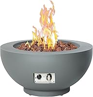 BAIDEHOME 28-Inch 58,000 BTU Propane Fire Pit Table - Gray Outdoor Round Fire Bowl with Lid, Lava Rocks, Cover & 10FT Hose